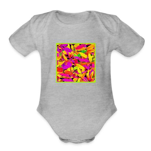 Vibrant NeonLeaf Elegance Pattern - Organic Short Sleeve Baby Bodysuit