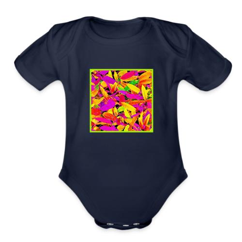 Vibrant NeonLeaf Elegance Pattern - Organic Short Sleeve Baby Bodysuit