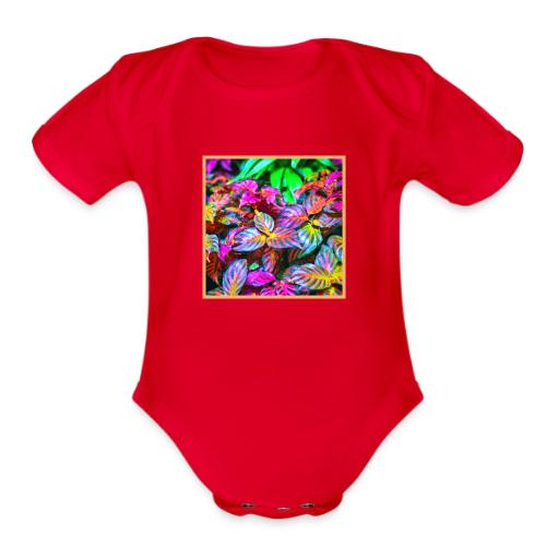 Luminous Leaf Pattern Artistry - Organic Short Sleeve Baby Bodysuit