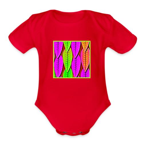 Vivid Neon Leaves Pattern - Organic Short Sleeve Baby Bodysuit