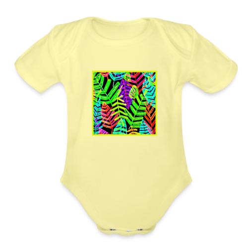 Glowing Leaf Pattern Design - Organic Short Sleeve Baby Bodysuit