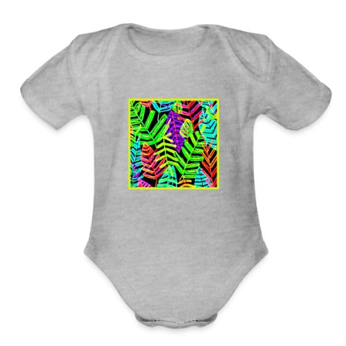 Glowing Leaf Pattern Design - Organic Short Sleeve Baby Bodysuit