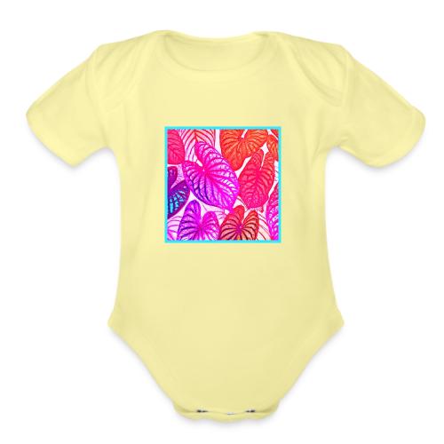Color Burst Leaves Neon Elegance - Organic Short Sleeve Baby Bodysuit