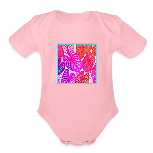 Color Burst Leaves Neon Elegance - Organic Short Sleeve Baby Bodysuit