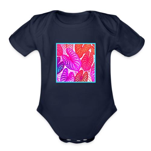 Color Burst Leaves Neon Elegance - Organic Short Sleeve Baby Bodysuit
