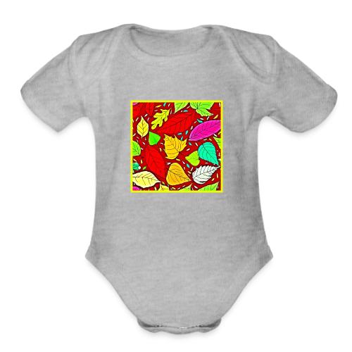Rainbow Leaves Vibrant Pattern - Organic Short Sleeve Baby Bodysuit
