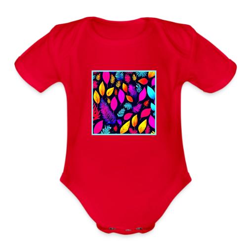 Vibrant Neon Foliage: Captivating Leaves Pattern - Organic Short Sleeve Baby Bodysuit