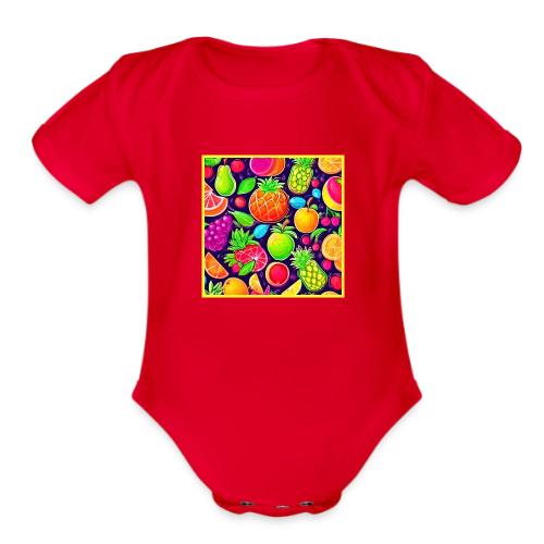 Neon Fruit Burst Pattern - Organic Short Sleeve Baby Bodysuit