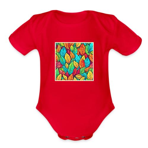 Vibrant Cartoon Leaves Art - Organic Short Sleeve Baby Bodysuit