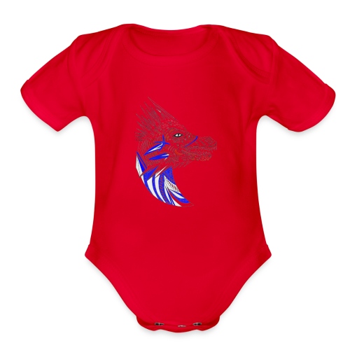 Blue dragon head - Organic Short Sleeve Baby Bodysuit