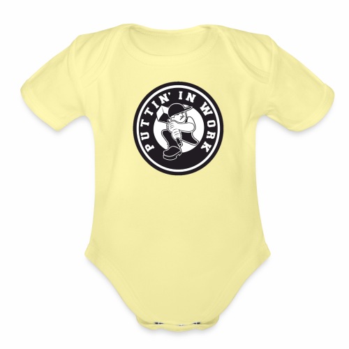 Solid Puttin' In Work Logo - Organic Short Sleeve Baby Bodysuit