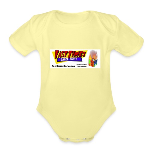 Fast Times Logo with Burning Cube - Organic Short Sleeve Baby Bodysuit