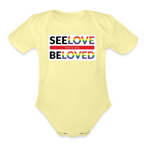 FUMCSD See Love, Be Loved: white design background - Organic Short Sleeve Baby Bodysuit