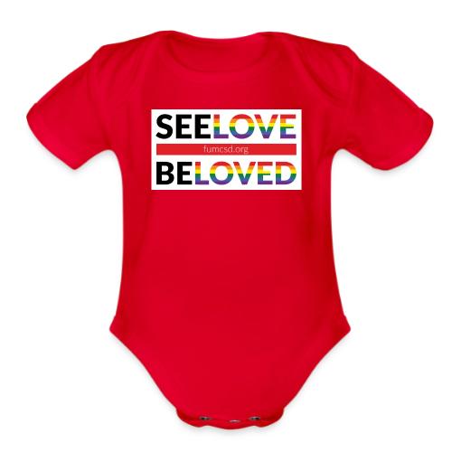 FUMCSD See Love, Be Loved: white design background - Organic Short Sleeve Baby Bodysuit