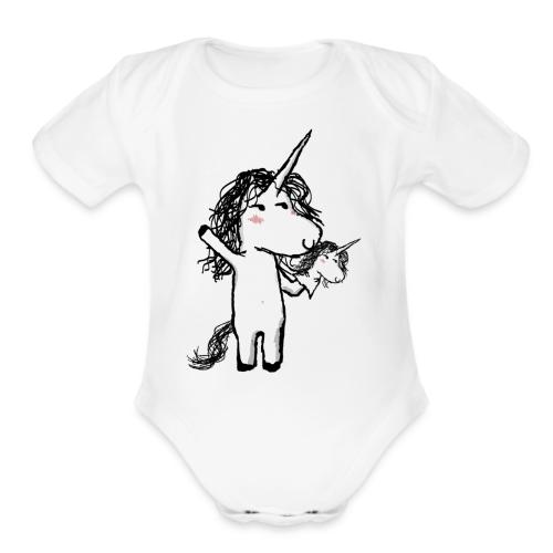 Kaede the Unicorn with his mini friend - Organic Short Sleeve Baby Bodysuit