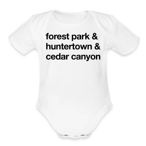1 Church 3 Locations Black - Organic Short Sleeve Baby Bodysuit