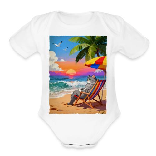 Rainbow Beach cat - Organic Short Sleeve Baby Bodysuit