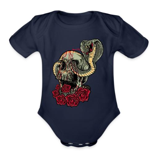 skull and roses tattoo - Organic Short Sleeve Baby Bodysuit