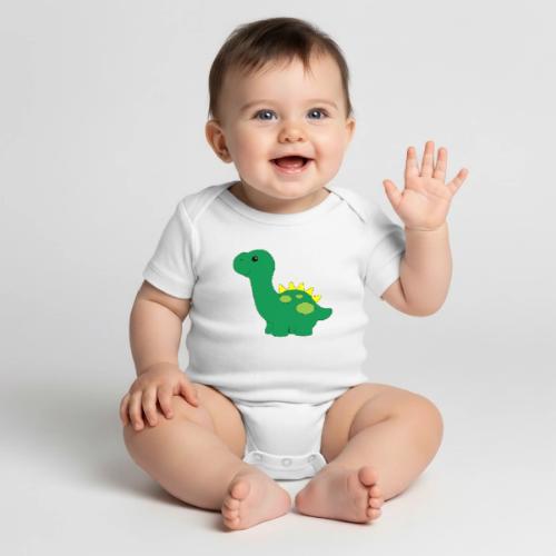 Friendly Green Dino - Infant Wear and Coffee Cup - Organic Short Sleeve Baby Bodysuit