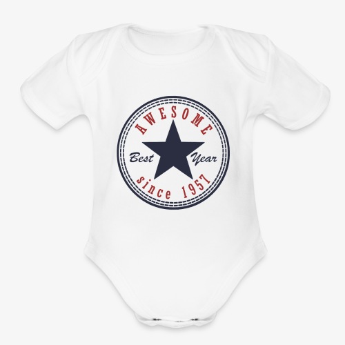 60th Birthday Awesome since T Shirt Made in 1957 - Organic Short Sleeve Baby Bodysuit