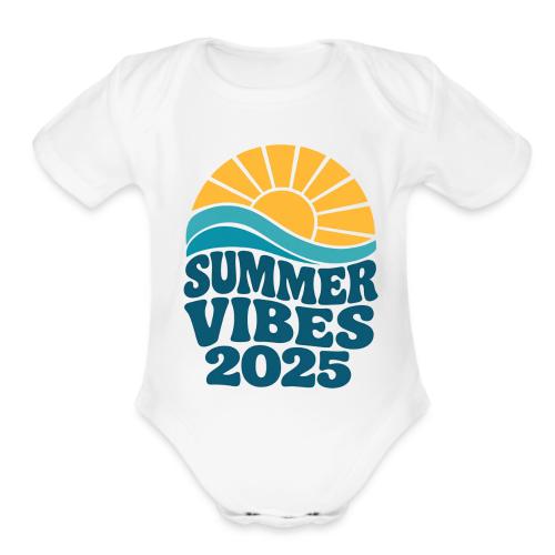 Summer Vibes 2025 Retro Sunset T-Shirt | Fun Beach - Organic Short Sleeve Baby Bodysuit