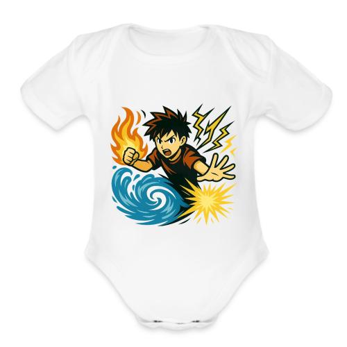 Anime Elemental Warriors | Fire, Water, Lightning - Organic Short Sleeve Baby Bodysuit