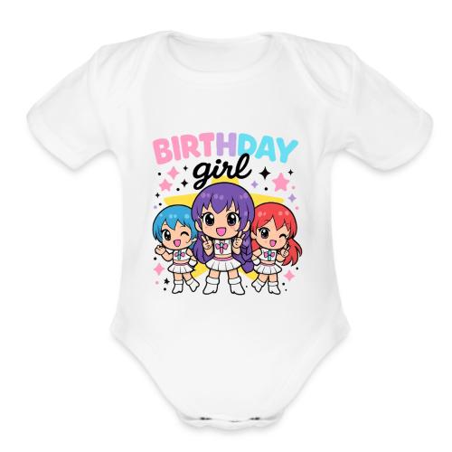 Cute Chibi Birthday Idol Girls - Organic Short Sleeve Baby Bodysuit