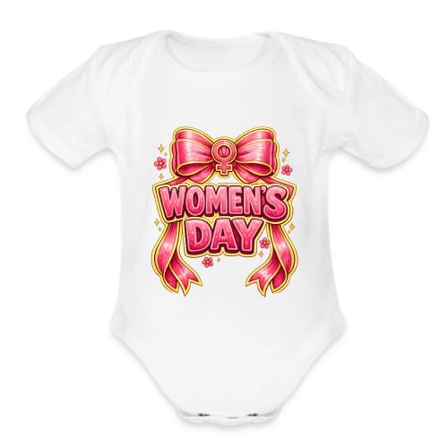 Cute Pink Bow Women’s Day Feminist Symbol - Organic Short Sleeve Baby Bodysuit