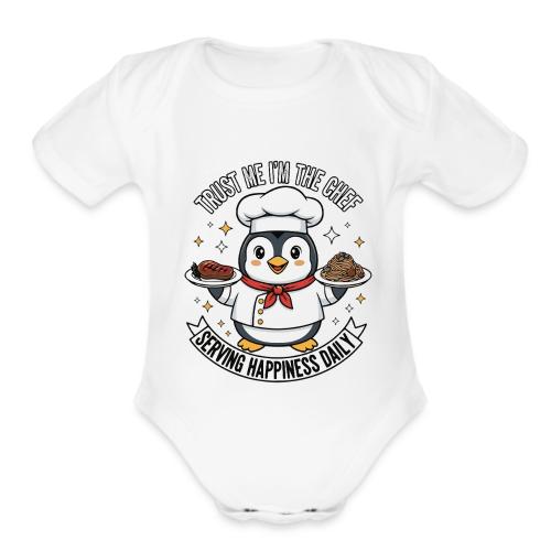 cute Penguin Chef-Funny Cartoon Daily Happiness - Organic Short Sleeve Baby Bodysuit