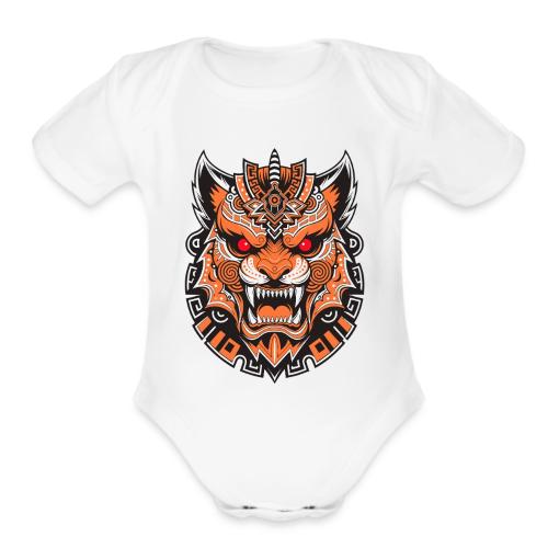Tribal Demon Wolf Mask - Organic Short Sleeve Baby Bodysuit