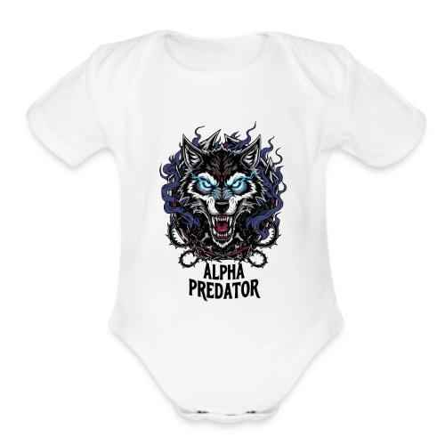 Alpha Predator Wolf Fierce Neon Eyes - Organic Short Sleeve Baby Bodysuit