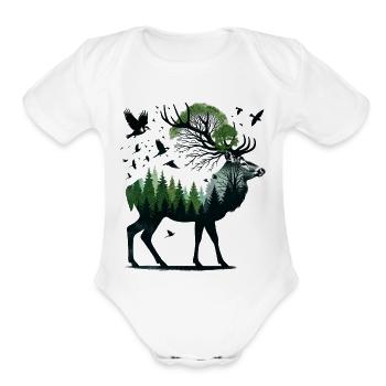 Forest Spirit Deer – Nature Wildlife - Organic Short Sleeve Baby Bodysuit - white - Front