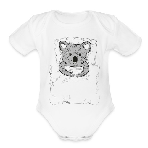 Print With Koala Lying In A Bed - Organic Short Sleeve Baby Bodysuit
