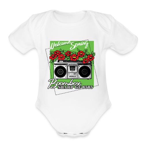 Boombox Welcome Spring Sharp GF-8585 Ghettoblaster - Organic Short Sleeve Baby Bodysuit