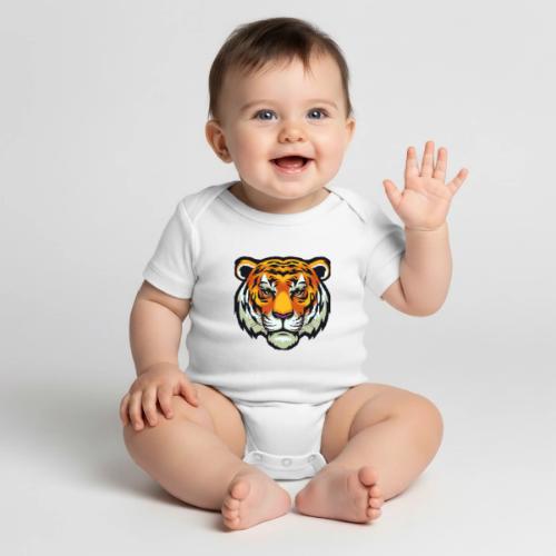 Tiger Fashion Feline Animal, Tiger Willing Success - Organic Short Sleeve Baby Bodysuit