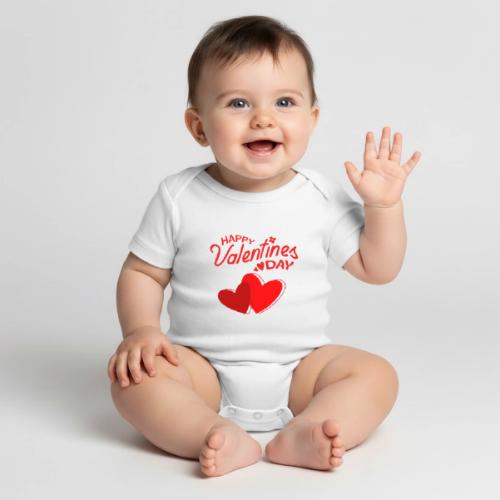 Heart design, Love, Valentine's Day, February 14 - Organic Short Sleeve Baby Bodysuit