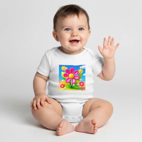 Pink Floral Peace | Sky & Nature Design - Organic Short Sleeve Baby Bodysuit