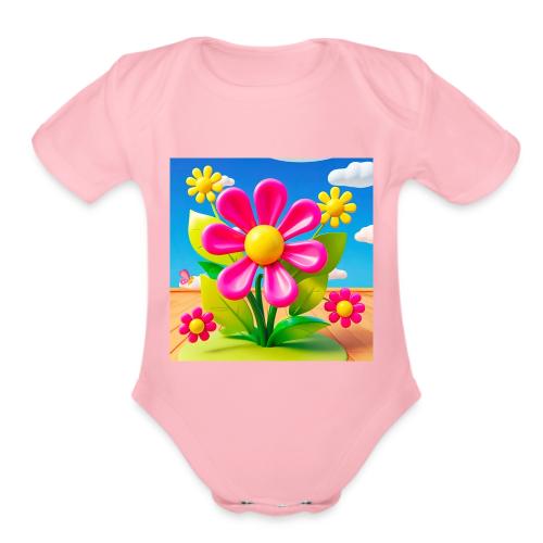 Pink Floral Peace | Sky & Nature Design - Organic Short Sleeve Baby Bodysuit