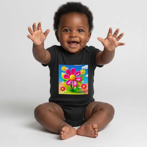 Pink Floral Peace | Sky & Nature Design - Organic Short Sleeve Baby Bodysuit