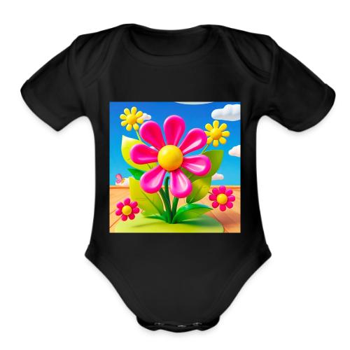 Pink Floral Peace | Sky & Nature Design - Organic Short Sleeve Baby Bodysuit