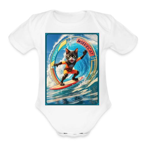 Wavecat Surfing A Wave Portal - Organic Short Sleeve Baby Bodysuit