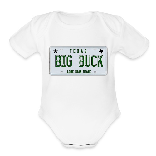 Texas LICENSE PLATE Big Buck Camo - Organic Short Sleeve Baby Bodysuit