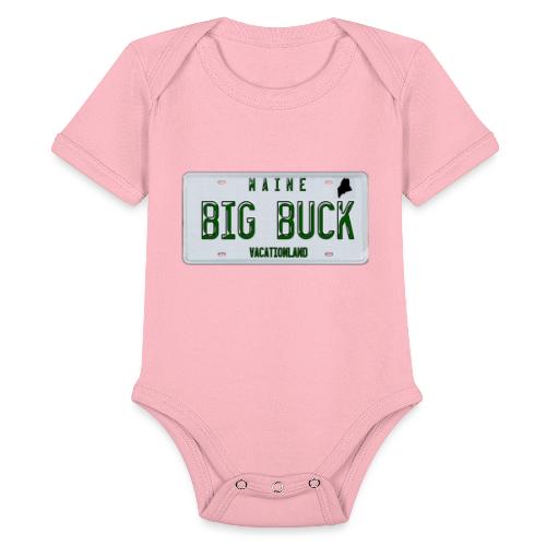 Maine LICENSE PLATE Big Buck Camo - Organic Short Sleeve Baby Bodysuit