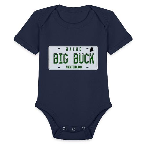 Maine LICENSE PLATE Big Buck Camo - Organic Short Sleeve Baby Bodysuit