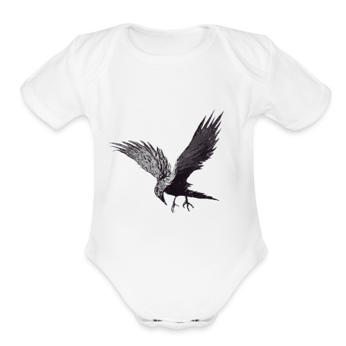 Crow Raven Black Bird Abstract Art - Organic Short Sleeve Baby Bodysuit