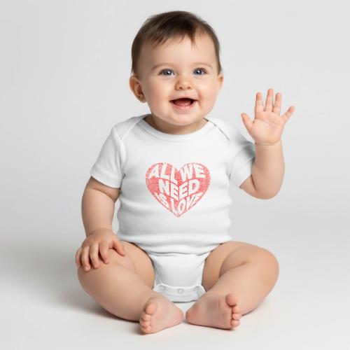 All We Need is Love in Heart - Organic Short Sleeve Baby Bodysuit