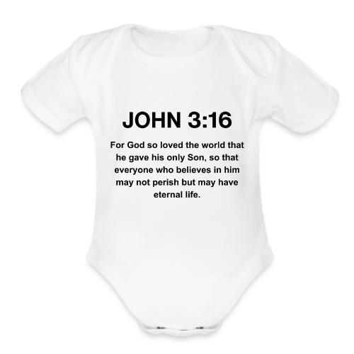 John 3:16 Christian Apparel – Bible Verse Clothing - Organic Short Sleeve Baby Bodysuit