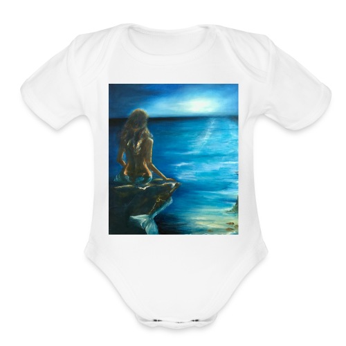 Mermaid over looking the sea - Organic Short Sleeve Baby Bodysuit