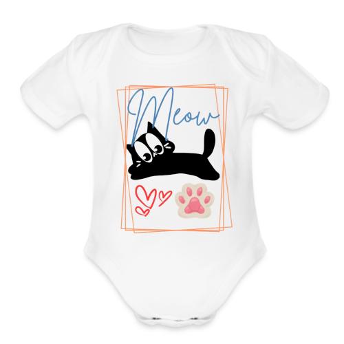 Meow Cat Paw Cute Kitty Lover Design - Organic Short Sleeve Baby Bodysuit