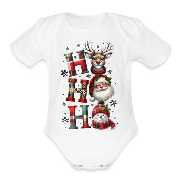 Ho Ho Ho Reindeer Santa Snowman - Organic Short Sleeve Baby Bodysuit - white - Front